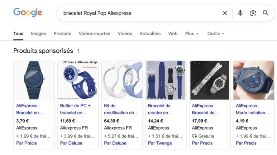 recherche d'un un bracelet Royal Pop sur AliExpress