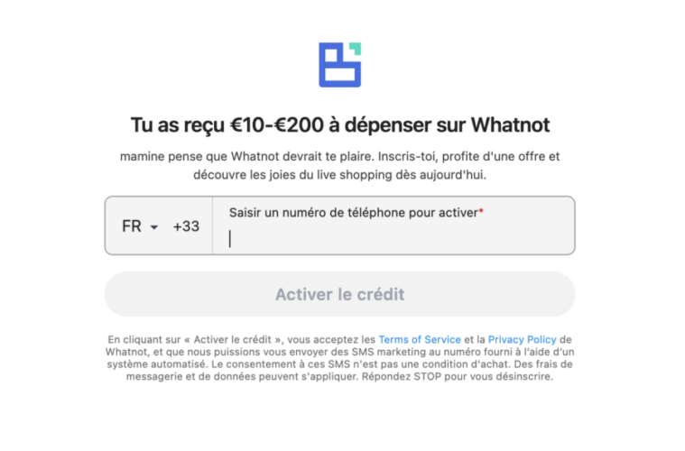 Crédit de bienvenue Whatnot
