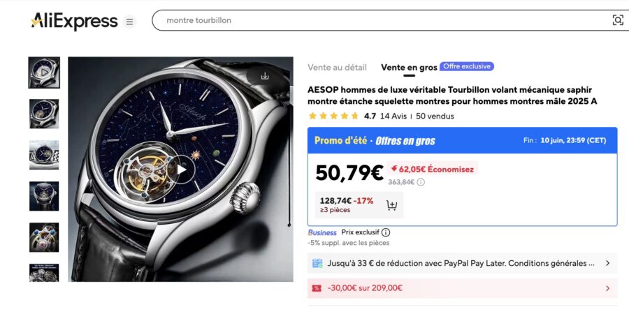 La montre tourbillon AESOP sur AliExpress,