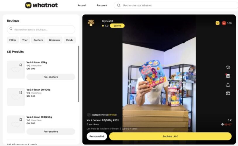 Placez votre enchère whatnot