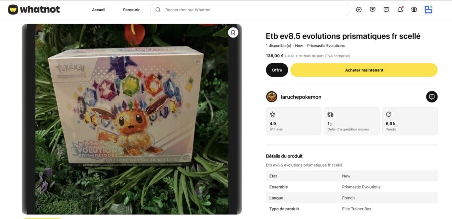 Exemple de produit disponible en achat immediat sur Whatnot
