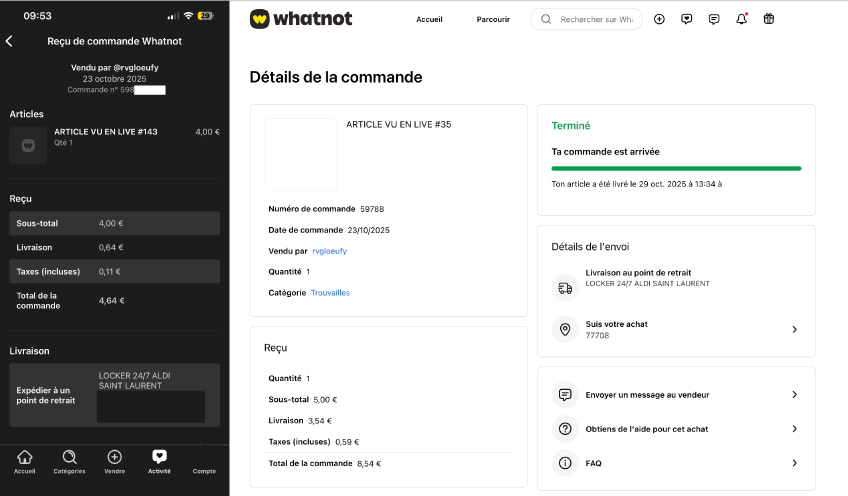 Reçu de commande