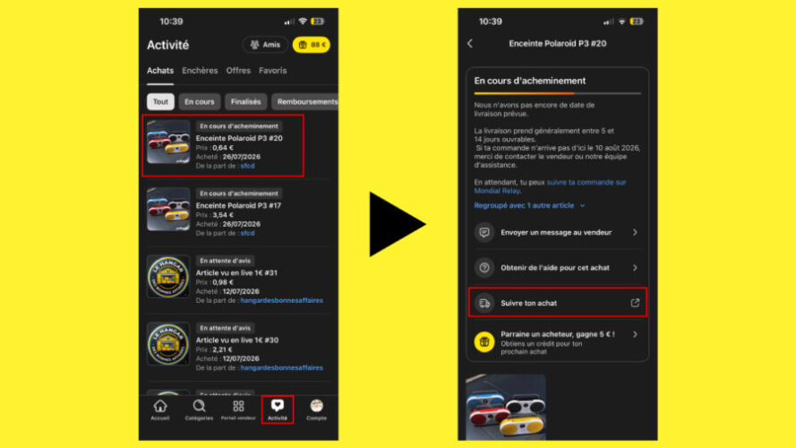 Consulter le suivi d'une commande depuis l'application Whatnot